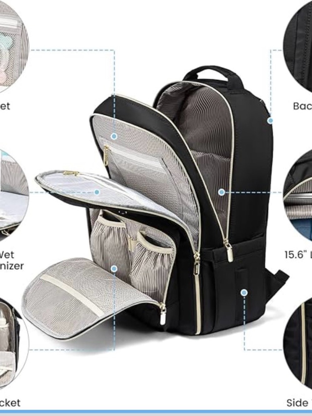 Lovevook Black Quilted Backpack Diaper Bag - 5-Piece Set - Picture 2 of 7